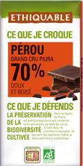 Chocolat noir Pérou 70% 100g Bio