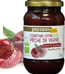 Confiture de pêches de vigne des Monts du Lyonnais BIO 320 g