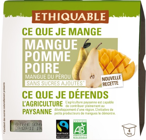 Purée Mangue Pomme Poire 4 x 100g Bio