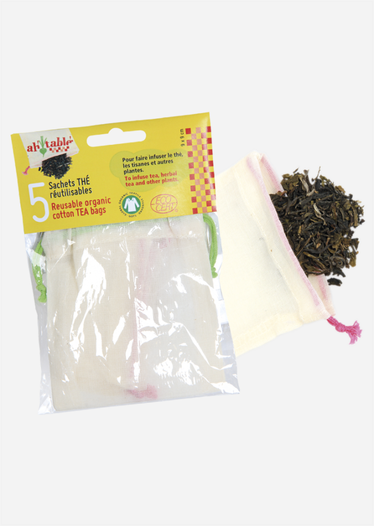 Sachets thé  x 5 réutilisables coton bio
