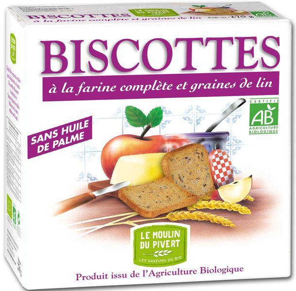 Biscottes à la farine complète et aux graines de lin 270 g Bio 