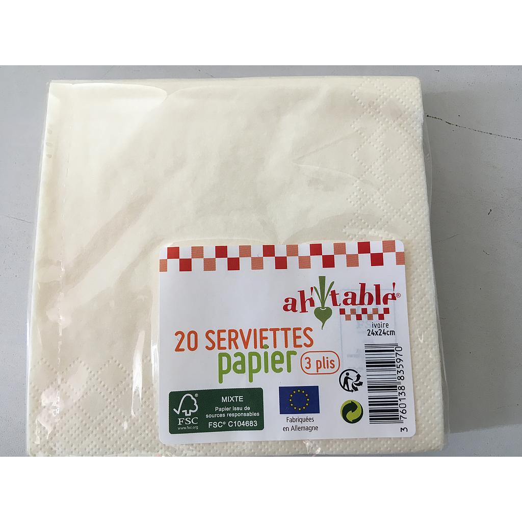 20 serviettes papier ivoire 24x24