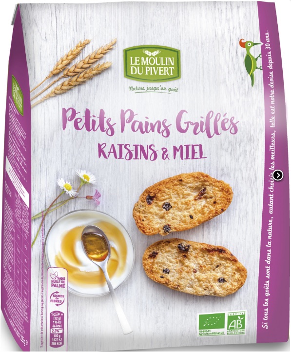 Petits pains grillés miel raisins 225 g Bio