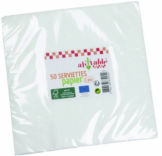 Serviettes blanches papier 33 x 33 cm X 100