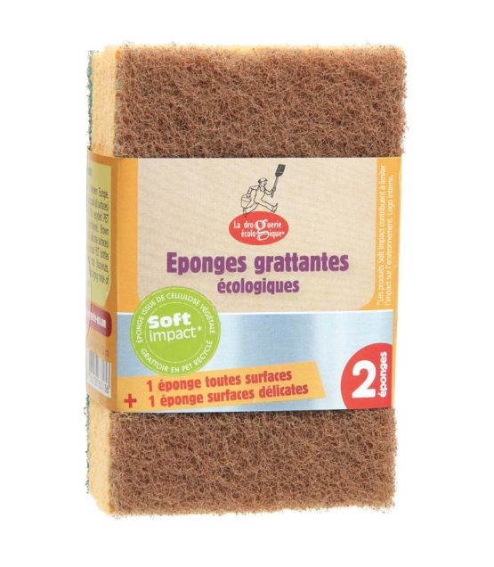 Eponges grattantes écologiques vertes et marron x 2 