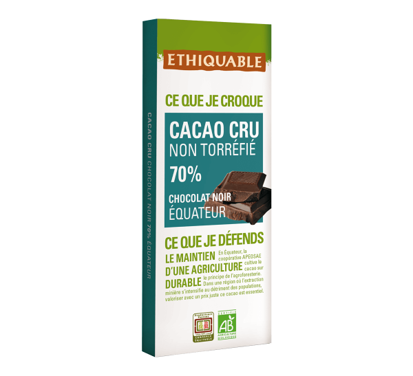 Chocolat Cacao cru 70 % Equateur 80 g Bio   