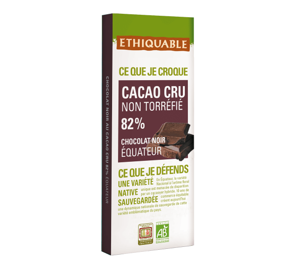 Chocolat Cacao cru 82 % Equateur 80 g Bio 