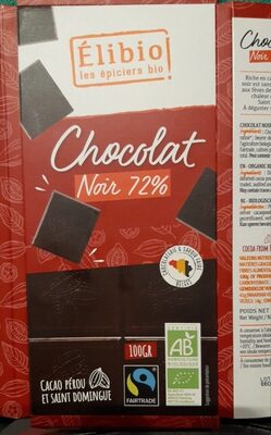 Chocolat noir 72% ELIBIO  100 g Bio