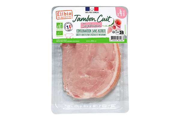Jambon cuit ss sel nitrité 4 tranches ELIBIO 160 g Bio
