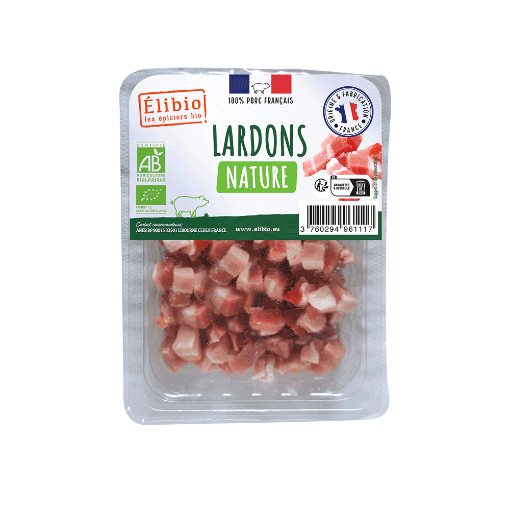 Lardons de porc nature ELIBIO 100 g Bio 
