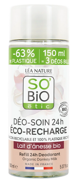 Recharge déodorant bille lait d'ânesse 150 ml Bio