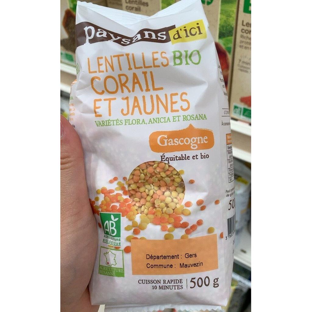 Duo lentilles corail / jaune Gascogne 500 g Bio 