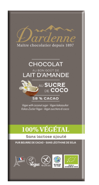 Chocolat au lait d'amande 80 g 100% végétal Bio
